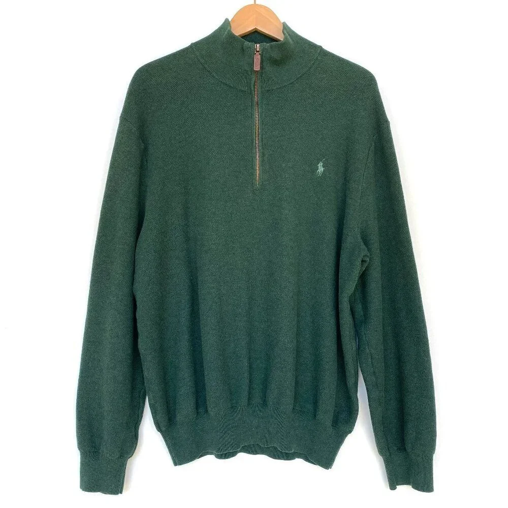 Polo Ralph Lauren XXL Green Pima Cotton 1/4 Zip Sweater